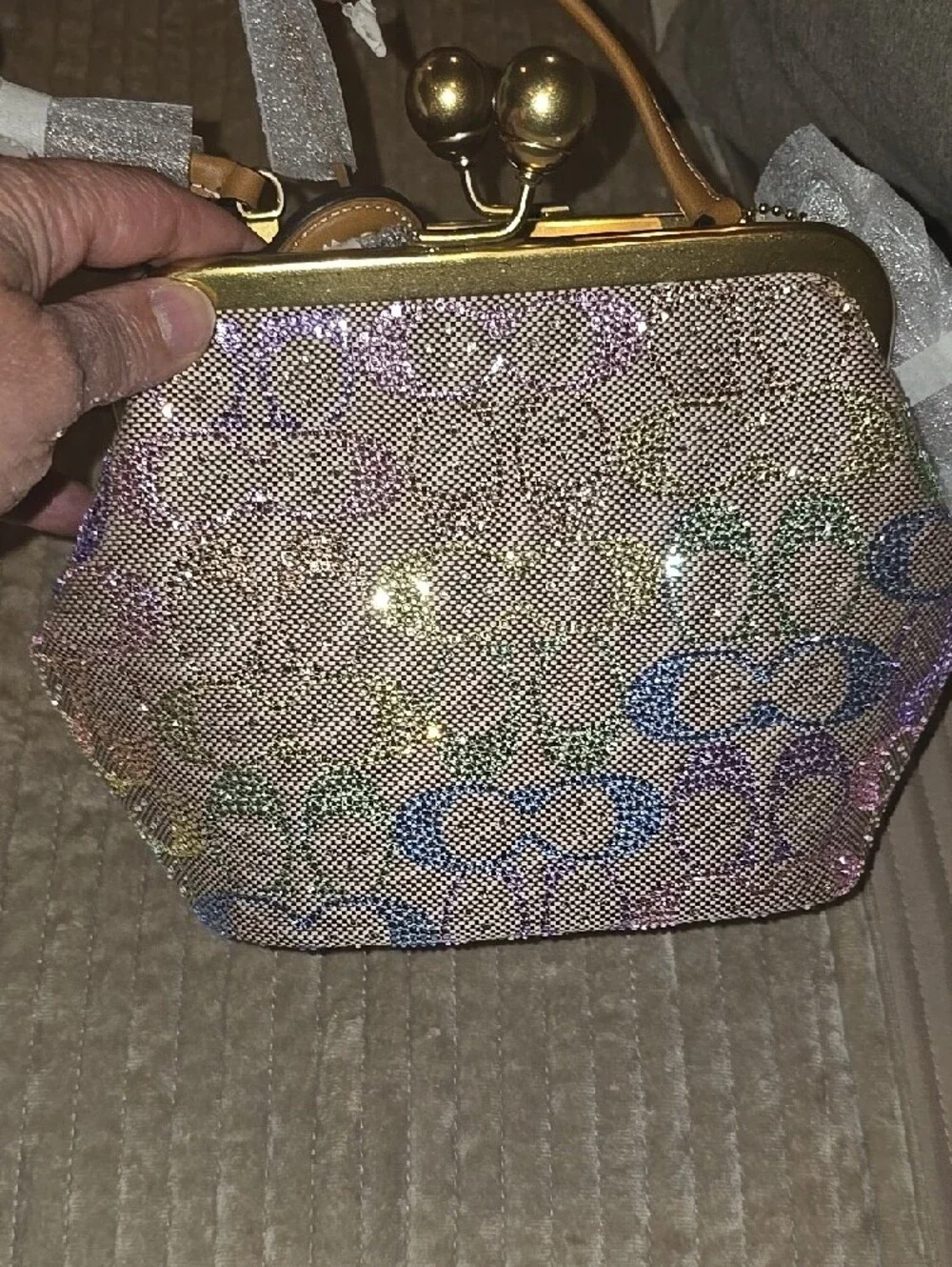 Authentic Coach Iridescent Multicolor Hexagon Clutch with Gold Trim - Picture 8 of 12